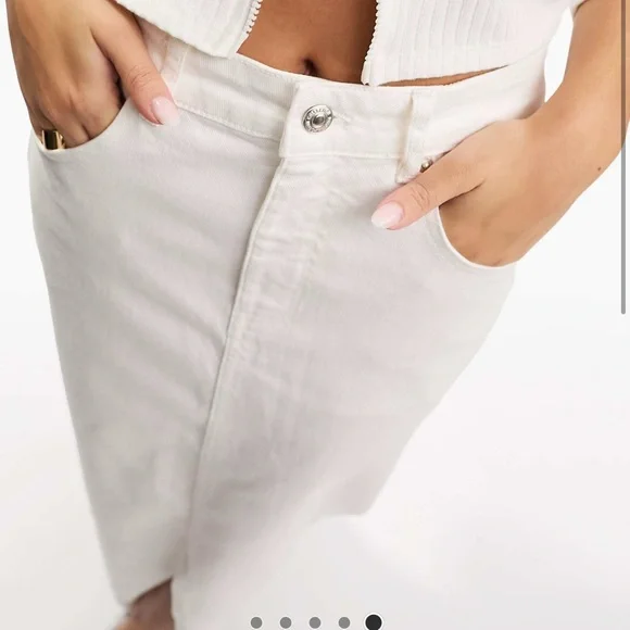 ASOS Design Hourglass Denim Midi Skirt With Split Hem In Ecru - Picture 4 of 12